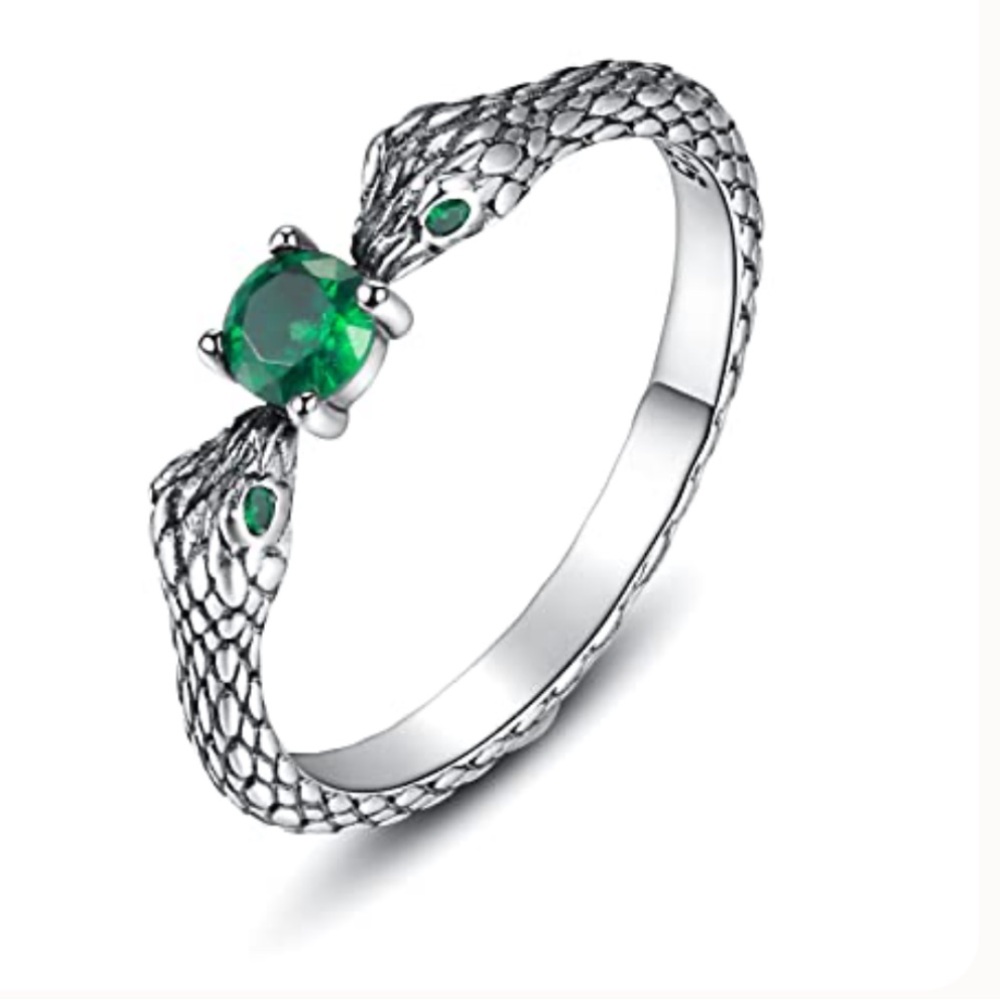 Sterling Silver Snake Ring for Women - Vintage Double Head Snake Ring with CZ